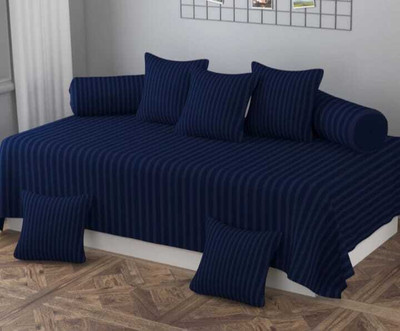 CottonDreamz Cotton Striped Diwan Set(Blue)