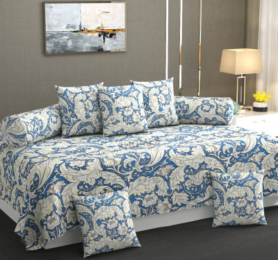 SHOMES Cotton Floral Diwan Set(Blue)