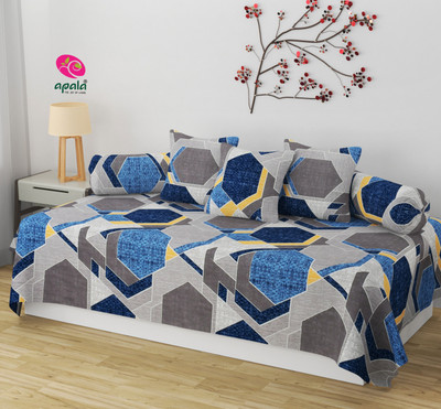 Apala Cotton Geometric Diwan Set(Blue)