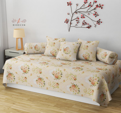 HIDECOR Cotton Floral Diwan Set(Beige)
