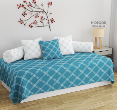 HIDECOR Cotton Geometric Diwan Set(Blue)