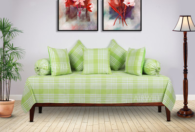 Maroon Cotton Checkered Diwan Set(Green)