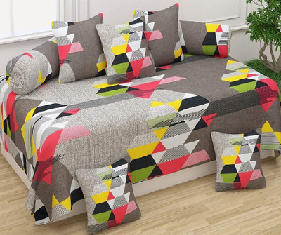 Linemates Cotton Abstract Diwan Set(Multicolor)