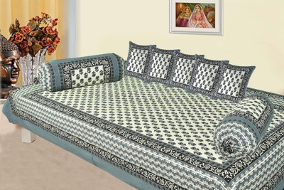 SkyKross Cotton Floral Diwan Set(Grey)