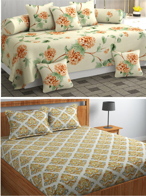 Zayva Home Polycotton Abstract Diwan Set(Brown, Beige)