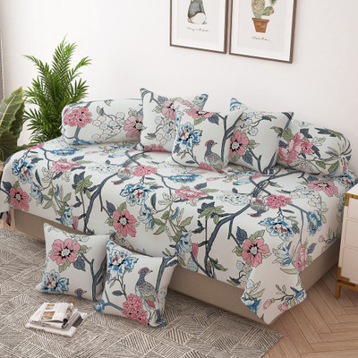 Story@home Polyester Abstract Diwan Set(White, Pink)
