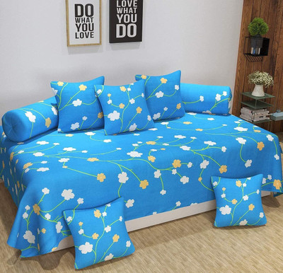 jyotaksh Cotton Floral Diwan Set(Blue)