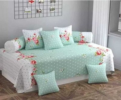 CottonDreamz Cotton Floral Diwan Set(Green)