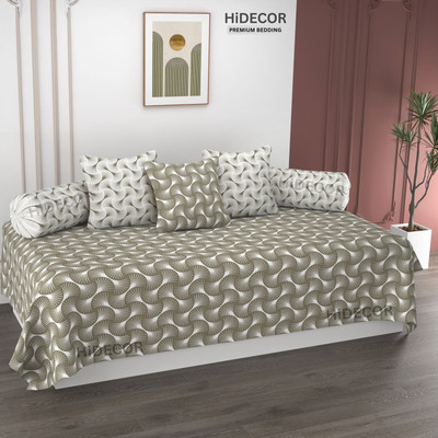 HIDECOR Cotton Abstract Diwan Set(Beige)
