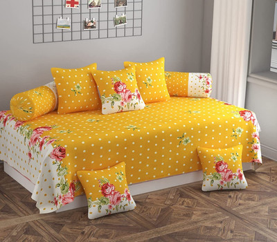 Pinkleaf Polycotton Polka Diwan Set(Yellow)