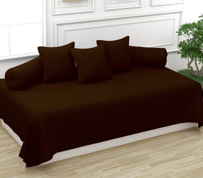 Trance Home Linen Cotton Striped Diwan Set(Brown)