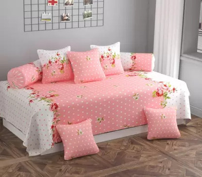 EXFAB Cotton Floral Diwan Set(Pink)