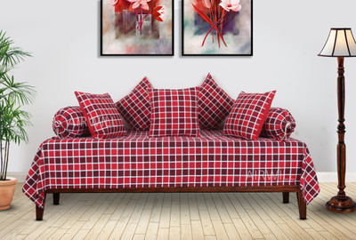 Maroon Cotton Checkered Diwan Set(Red, Maroon)