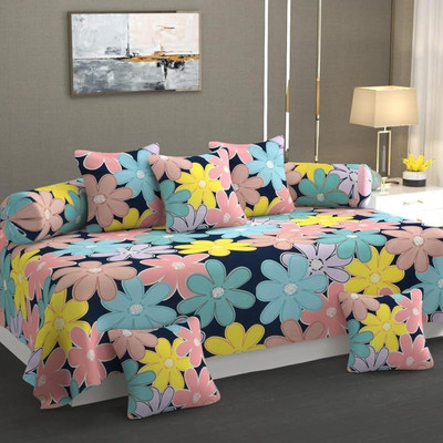 Khanak Handloom Cotton Floral Diwan Set(Multicolor)