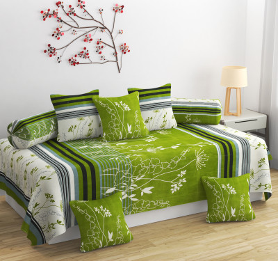 Rabhnoor Polycotton Floral Diwan Set(Green)