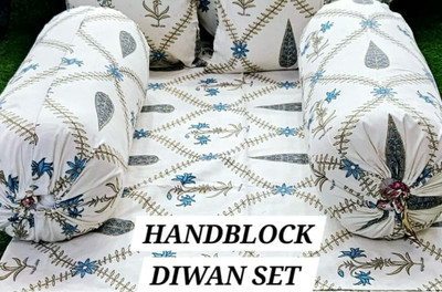Adorn Cotton Floral Diwan Set(White)