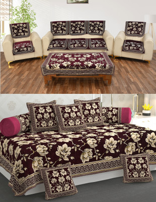 Multitex Chenille Abstract Diwan Set(Purple)