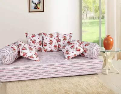 LCF Cotton Floral Diwan Set(Red)