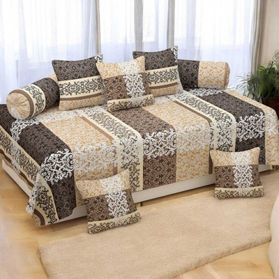 Flipkart SmartBuy Polycotton Abstract Diwan Set(Beige, Brown)