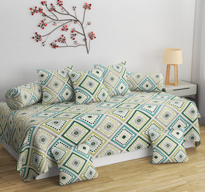 BELVOSTUM Polycotton Abstract Diwan Set(Green)