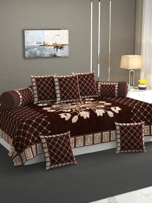 FreshFabrics Velvet Abstract Diwan Set(Brown)