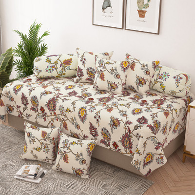 Story@home Polyester Abstract Diwan Set(Brown)