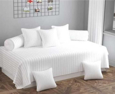 CottonDreamz Cotton Striped Diwan Set(White)