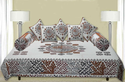 Trance Cotton Geometric Diwan Set(Brown)