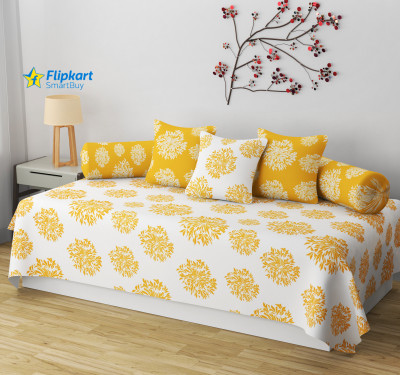 Flipkart SmartBuy Cotton Geometric Diwan Set(White, Yellow)
