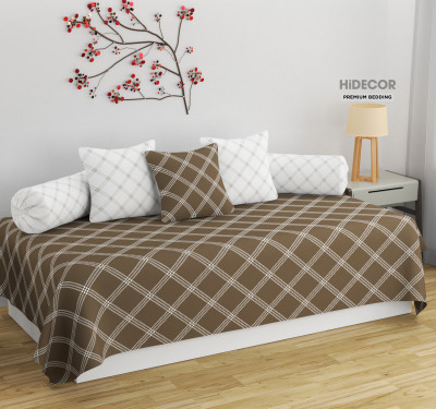 HIDECOR Cotton Geometric Diwan Set(Beige)
