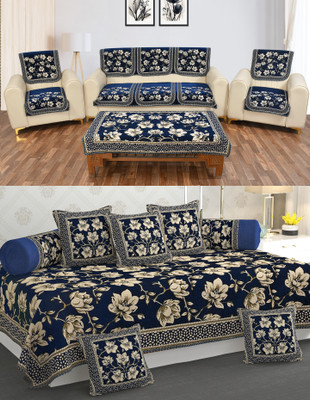 Multitex Chenille Abstract Diwan Set(Blue)