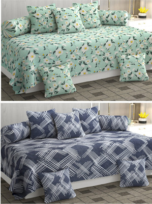 Zayva Home Polycotton Abstract Diwan Set(Dark Blue)