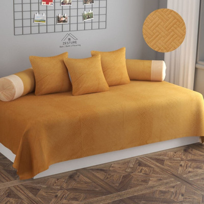 Flipkart SmartBuy Velvet Abstract Diwan Set(Gold)