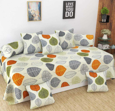MAHI TEXTILES Polyester Floral Diwan Set(Yellow)