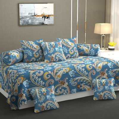 Rvans Creations Cotton Abstract Diwan Set(Light Blue)