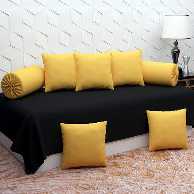 BEVI Polycotton Plain Diwan Set(Yellow)