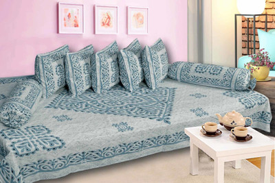 SkyKross Cotton Geometric Diwan Set(Blue)