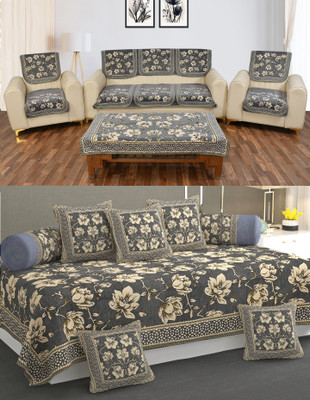 Multitex Chenille Abstract Diwan Set(Grey)