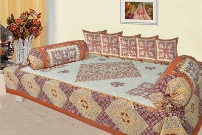 KAMELSH Cotton Floral Diwan Set(Orange)