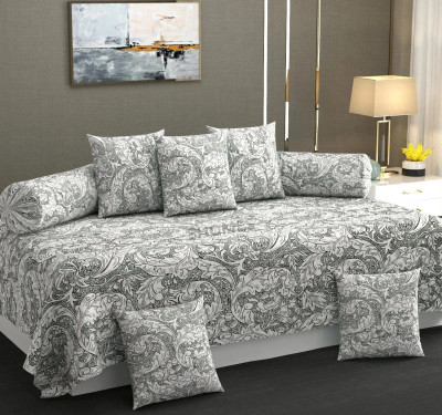 PLANO Cotton Geometric Diwan Set(Grey)