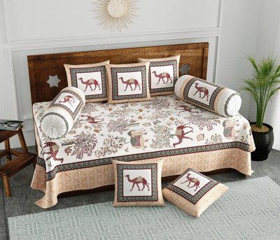 Blocks Of India Cotton Animal Diwan Set(Maroon)