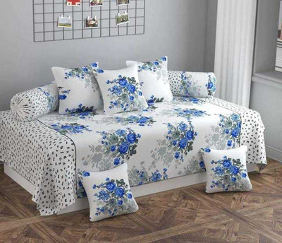 GEET TRADER Polycotton Floral Diwan Set(White)