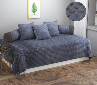 MHF Velvet Checkered Diwan Set(Grey)