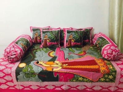 T9decorist Cotton Abstract Diwan Set(Multicolor)