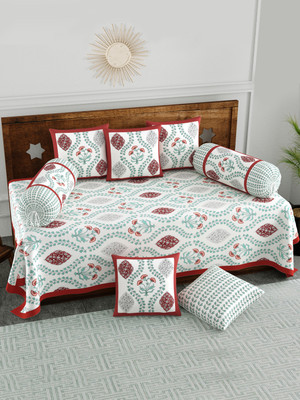 Blocks Of India Cotton Floral Diwan Set(Red, Green)