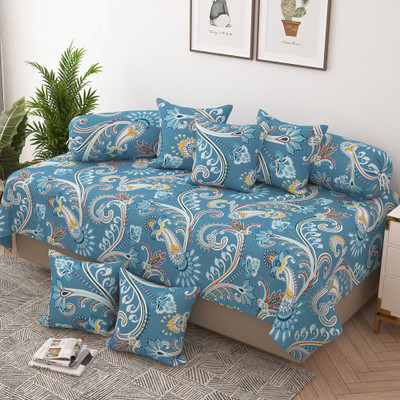 Story@home Polyester Abstract Diwan Set(Blue)