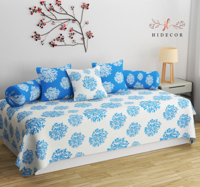 HIDECOR Cotton Polka Diwan Set(White, Blue)
