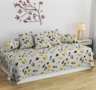 PLANO Cotton Floral Diwan Set(Grey)