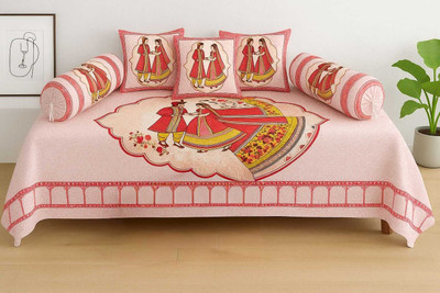 OMRUDRA Cotton Abstract Diwan Set(Red)