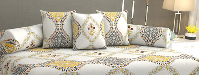 PLANO Cotton Geometric Diwan Set(Grey, White)